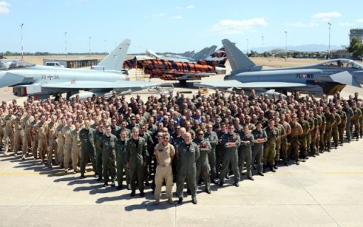 Premiere: Erstmals üben deutsche und österreichische Eurofighter gemeinsam auf Sardinien. (Quelle: Luftwaffe/Xaver Habermeier)