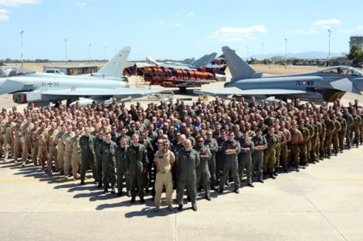 Premiere: Erstmals üben deutsche und österreichische Eurofighter gemeinsam auf Sardinien. (Quelle: Luftwaffe/Xaver Habermeier)