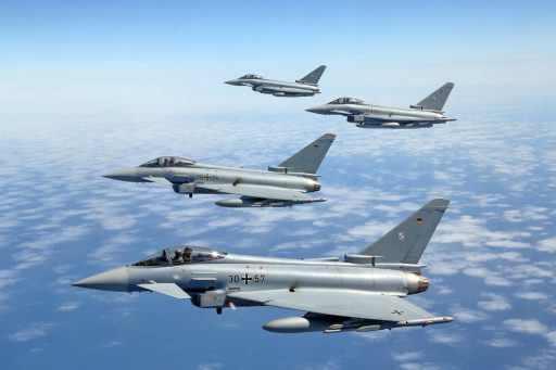 Eurofighter des TaktLwG 31 „Boelcke“ über der Nordsee. (Quelle: Luftwaffe/Ulrich Metternich)